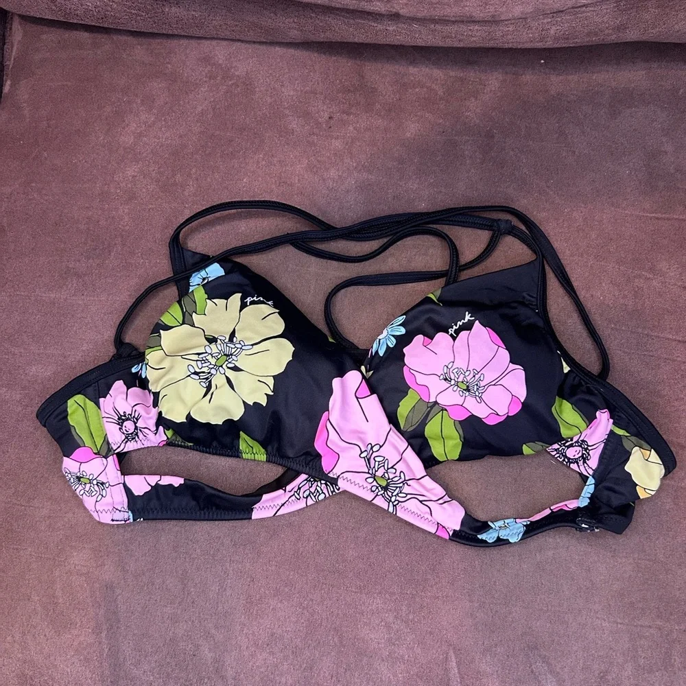 PINK Victoria's Secret Black Floral Bikini